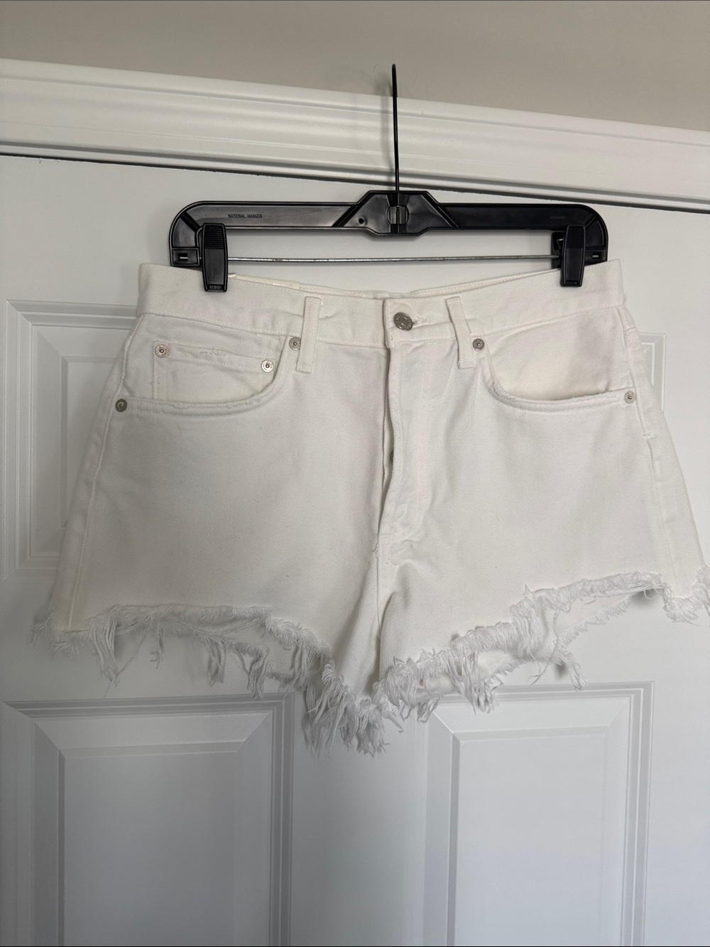 AGOLDE White Frayed Hem Denim Shorts